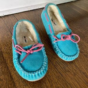 Blue and Pink Moccasins